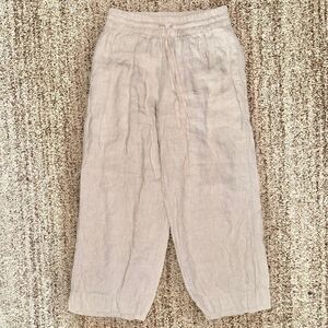 Women's 100% Pure Linen Loose Fit Summer Pants Khaki Brown Small